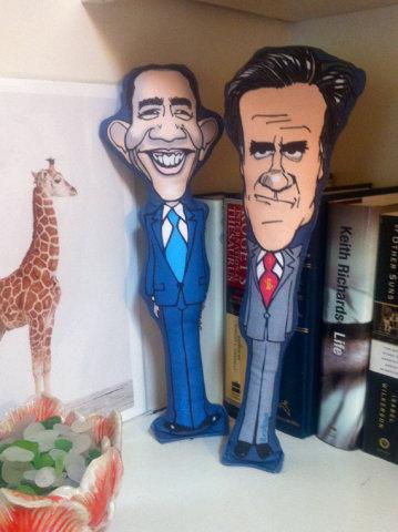 Dogs get to vote with their bite on these chew toys of Obama and Romney: designs by Ella & Anni