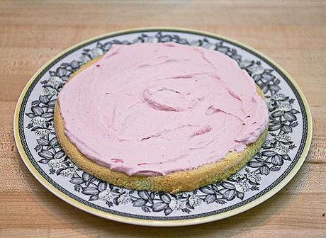 Duck Egg Sponge Cake with Raspberry Cream Icing (Raspberry Fluff Cake) Raspberry Fluff Cake--assembly