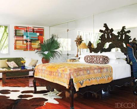bedroom, eclectic, palm, plant, boho, ikat, cowhide, Carlos Miele HOUSE PLANTS // Cheap Trick