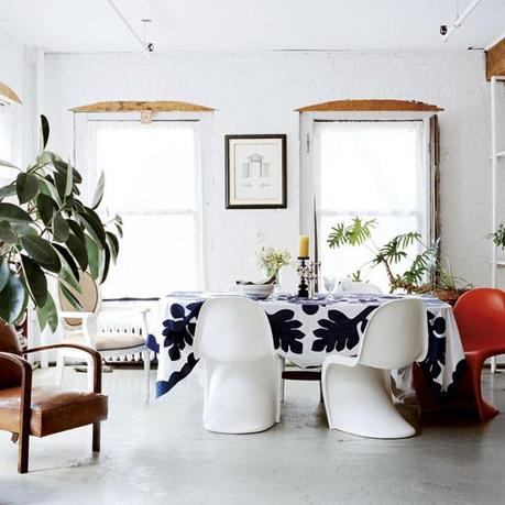 dining room, panton chairs, hawaiian quilt, rubber tree, Living Etc HOUSE PLANTS // Cheap Trick