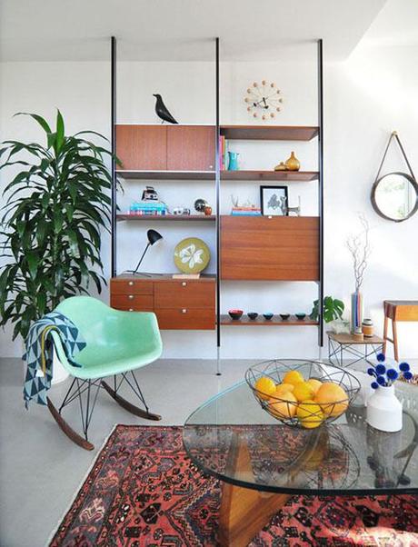 Modern Findings, living room, Eames rocker, Noguchi table, Turkish rug, plant HOUSE PLANTS // Cheap Trick