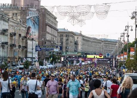 Downtown Kiev, at the height of Euro 2012 madness - minutes before the Ukraine-Sweden match.