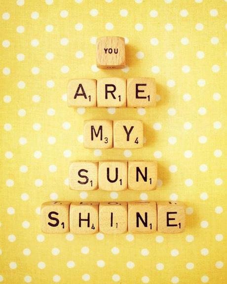 You Are My Sunshine. Fine Art Photography. Retro Scrabble. Vintage Wood Dice. Home Décor. Nurser Art. Yellow. Polka Dots. Size 8x10