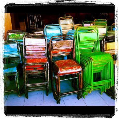 Metal reclaimed chairs from Bali with color 