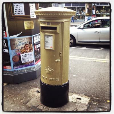 One of Sir Chris Hoy's Golden Olympic postboxes on Hanover Street in Edinburgh