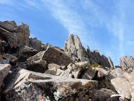 climbing rocks on cradle mountain