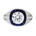 Round 2ct Diamond Art Deco Style Engagement Ring with Sapphires and Diamonds