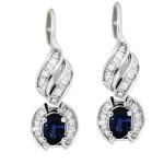 14K White Gold Sapphire and Diamond Drop Earrings, sapphire and diamond earrings