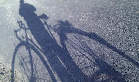 Photo - shadow cast by a cyclist and bicycle, Edinburgh, Scotland