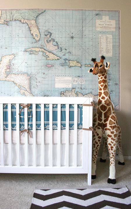 Jackson's nursery: crib, map, giraffe Jackson's nursery: crib, map, giraffe
