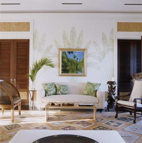 palm fronds painted living room via the lennoxx