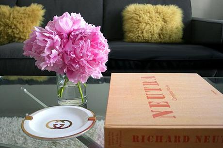 nette: pink peonies on the coffee table
