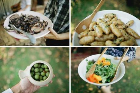 The-Natural-Wedding-Company-Edibles-Food-Meal-Dish-Reception-Serving-Dishes-Feast-Potatoes-Outdoor-Backyard-Rustic-Family fall wedding inspiration: the family feast