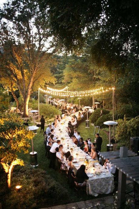 Wedding-Long-Table-Feast-Curved-Outdoor-Lights fall wedding inspiration: the family feast