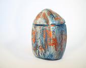 Miniature blue clay house - Rustic tiny home decor - Blue and terracotta - FishesMakeWishesHome Miniature blue clay house - Rustic tiny home decor - Blue and terracotta - FishesMakeWishesHome