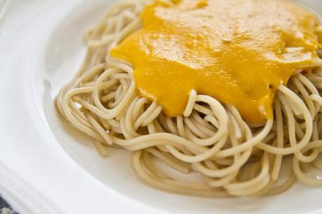 gluten-free pasta with creamy sweet potato sauce