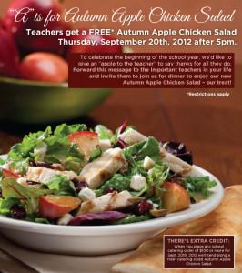 Free Autumn Apple Chicken Salad for Teachers on September 20