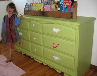 Refinished Green Dresser before and after