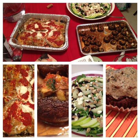 Pasta-less Lasagna, Stuffed Mushrooms, Autumn Salad, Oreo Cupcakes and Wine...Perfect Potluck!