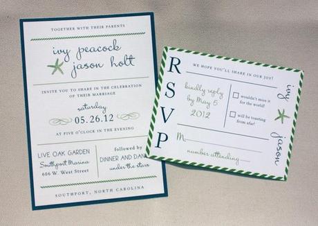 Wedding Invitations: Green and Navy