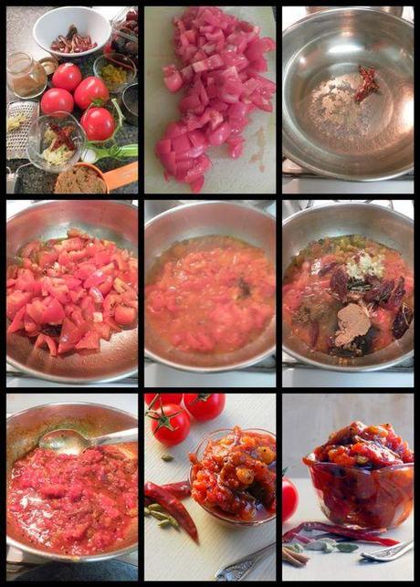 Tomato & date chutney - collage