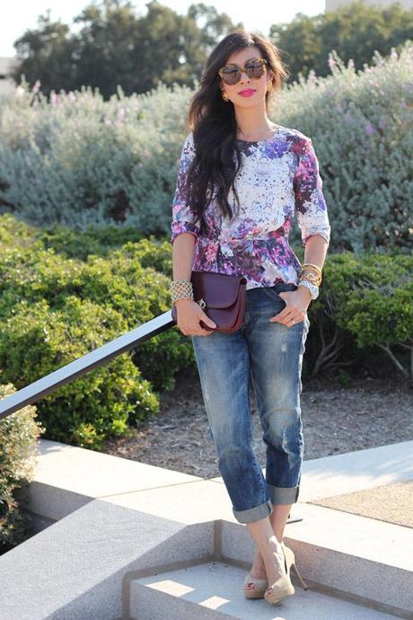 Style Rx // Oxblood and Floral style of sam, lana del ray collection, H&M peplum, Zara distressed jeans, YSL platform peeptoes, vintage Celine bag