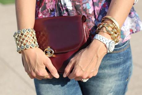 Style Rx // Oxblood and Floral style of sam, lana del ray collection, H&M peplum, Zara distressed jeans, YSL platform peeptoes, vintage Celine bag