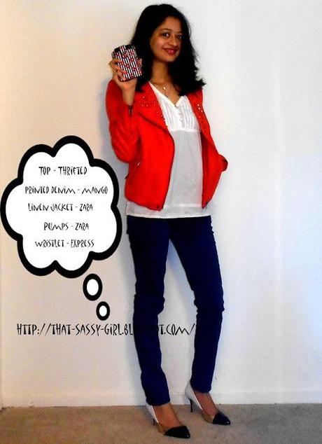 Outfit Idea - Red Jacket and Leopard Jeans