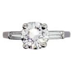 1.38ct Round Diamond Engagement Ring with Baguettes, round diamond ring with baguettes
