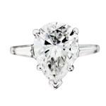 4 Carat Pear Shaped Diamond Engagement Ring, engagement ring with baguettes