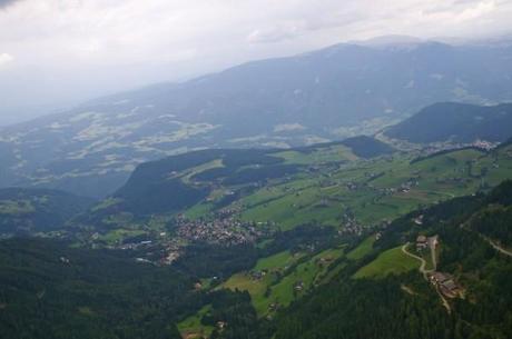 View while paragliding over Alpe di Suisi (Seiser Alm)