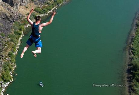 BASE Jumper in Freefall Perrine Bridge Idaho Parachute Adventure 