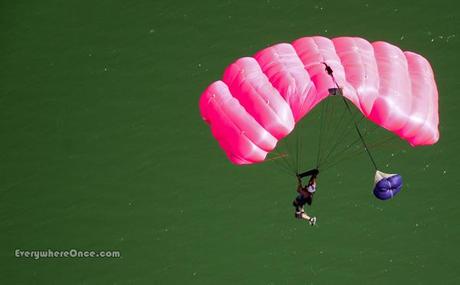 Base Jumper Parachutes Over Water