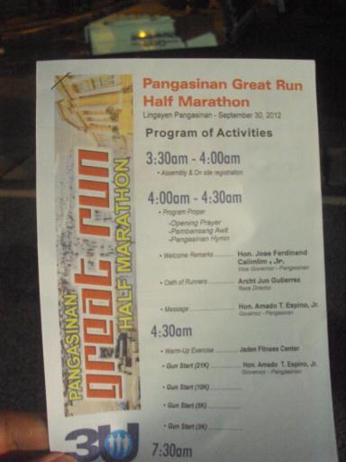 The race program proper. Race Report: Pangasinan Great Run Half Marathon 2012