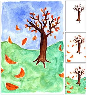 Fall Tree with Blowing Leaves
