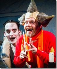 Ben Muller as Marley and Nathan Thompson as Scrooge, in Piccolo Theatre's Review: Bah, Humbug (Piccolo Theatre)