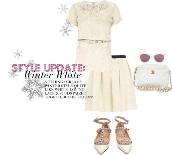Winter White. by momfashionlifestyle featuring tory burch

[Warehouse lace top]
[Dorothy Perkins pleated skirt]
[Valentino leather shoes] 
[Vintage handbag]
[Karen Walker cat eye sunglasses]
 
