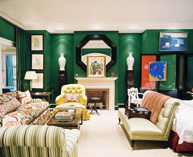 Miles Redd bedroom from Lonny Color Roundup: Emerald Green