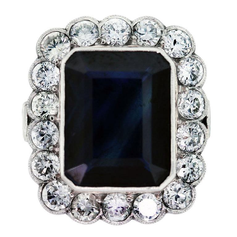 7 Carat Blue Sapphire, Diamond and Platinum Ring 7 Carat Blue Sapphire, Diamond and Platinum Ring, royal baby, princess kate