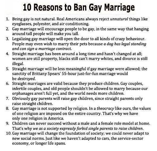 Ten Reasons to Ban Gay Marriage