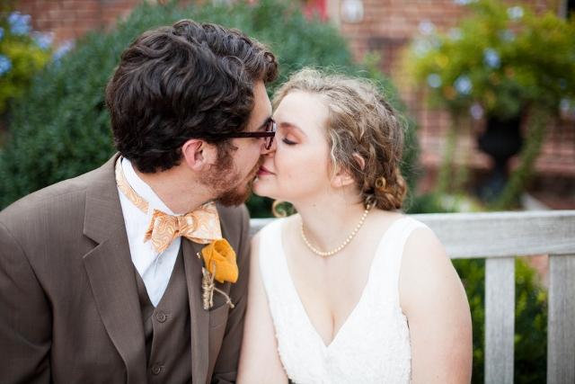 wedding kiss hipster bride and groom