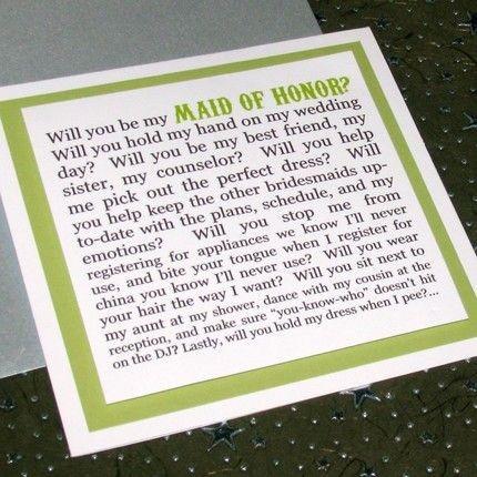 Maid of Honor Card