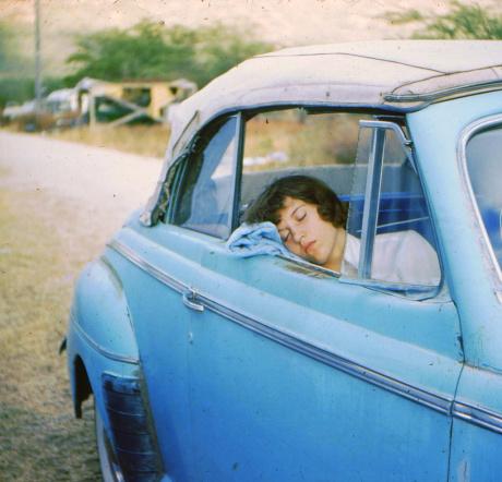 sleepy woman in car