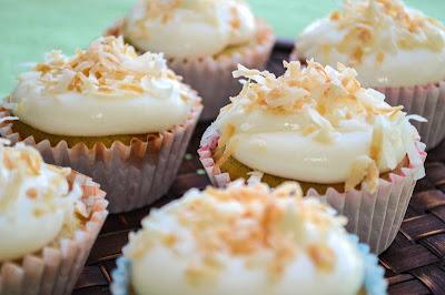 I'm Back!!! with Ganache Filled Banana Cupcakes and Coconut Cream Cheese Frosting