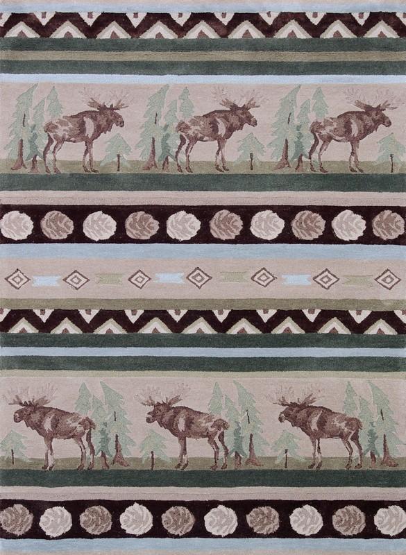 8' x 10' Hand Tufted Area Rug Moose Pattern in Beige and Green