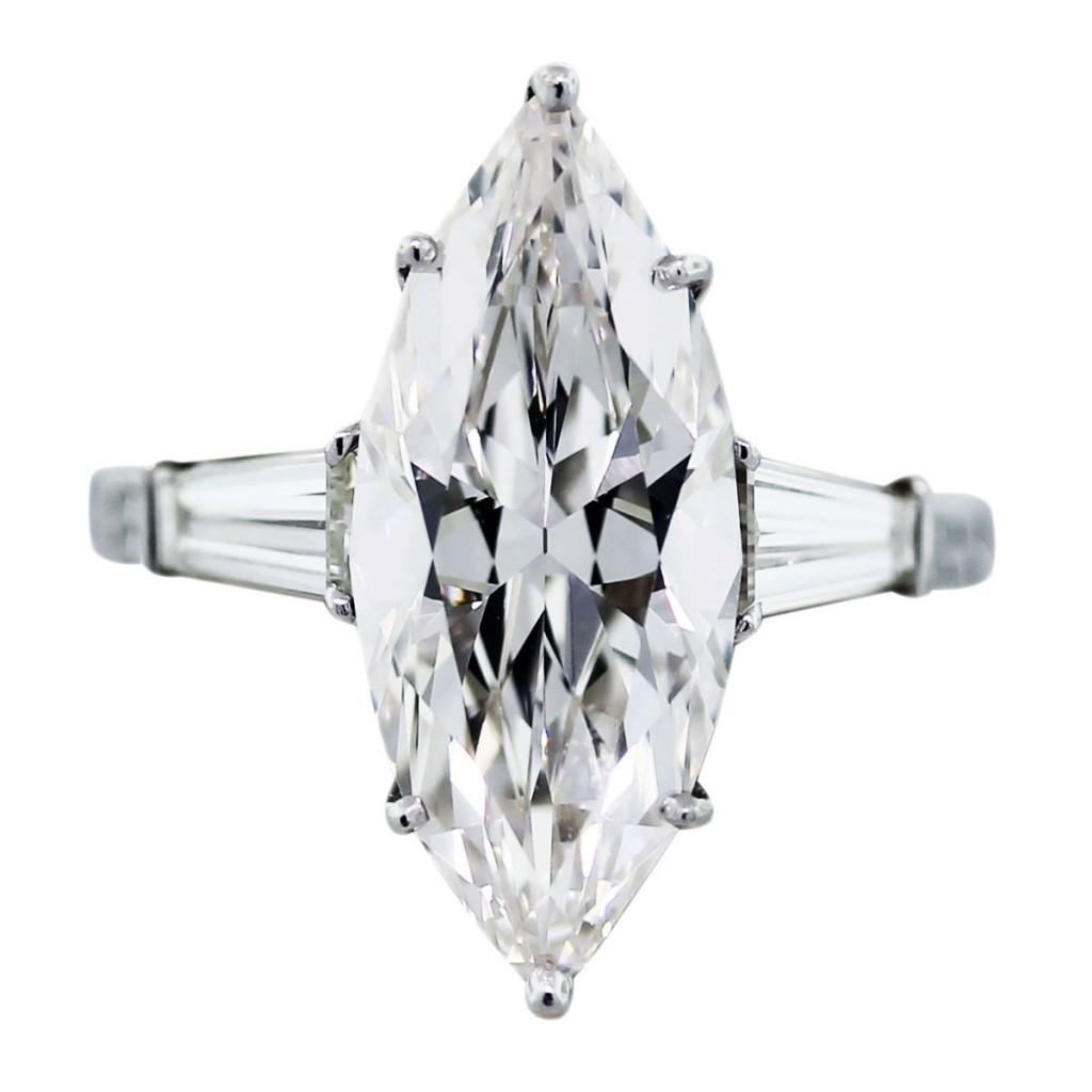 4 Carat Marquise Cut Diamond Platinum Engagement Ring, marquise engagement ring