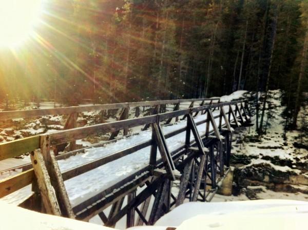 Bridge across Cascade River to Stewart Canyon in Banff National Park, Canada Bridge across Cascade River to Stewart Canyon in Banff National Park, Canada
