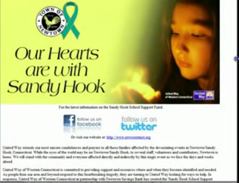 Sandy Hook RIP/donation webpages created BEFORE the massacre United Way for Sandy Hook