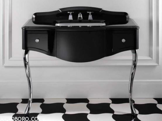 Color Roundup: Using Black in Interior Design graceful black sink and vanity