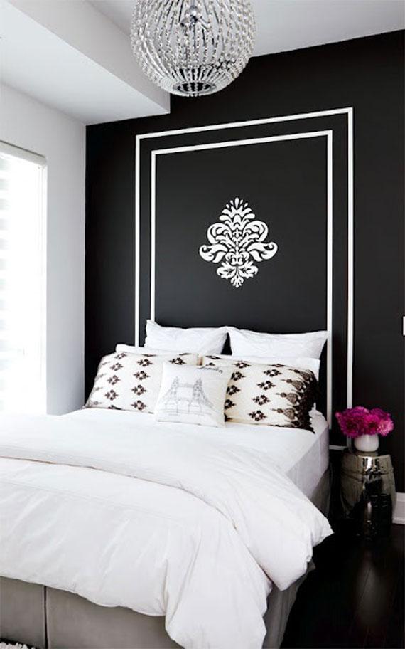 Color Roundup: Using Black in Interior Design blackwall bedroom with gold stencil and headboard impressive interior design